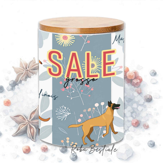 Barattolo SALE - PASTORE BELGA MALINOIS - In Ceramica, Tappo in legno con guarnizione