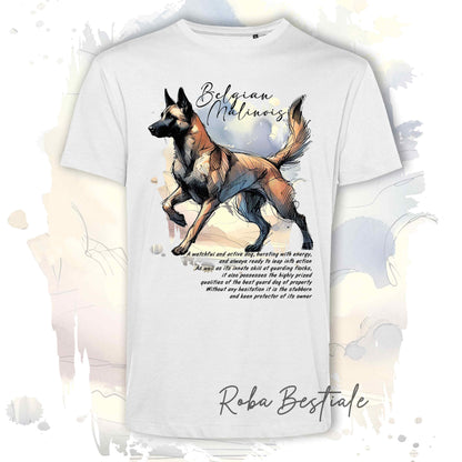 T-Shirt BEHAVIOR - PASTORE BELGA MALINOIS - Standard FCI - 100% Cotone, Bianca, Uomo o Donna - dalla XS alla 5XL