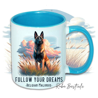 Mug CITATIONS "RÊVE" - BERGER BELGE MALINOIS - En céramique, avec anse et intérieur de différentes couleurs - 330 ml