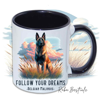Mug CITATIONS "RÊVE" - BERGER BELGE MALINOIS - En céramique, avec anse et intérieur de différentes couleurs - 330 ml