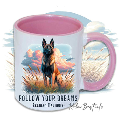 Mug CITATIONS "RÊVE" - BERGER BELGE MALINOIS - En céramique, avec anse et intérieur de différentes couleurs - 330 ml