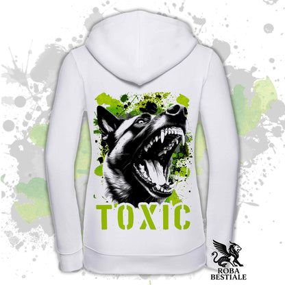 Felpa TOXIC - PASTORE BELGA MALINOIS - Con Cappuccio e Full Zip, Uomo o Donna, Nera - dalla XS alla 5XL