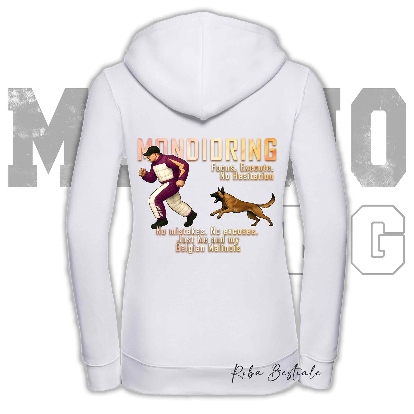 Felpa MONDIORING Chase! - PASTORE BELGA MALINOIS - Cappuccio e Zip, Uomo o Donna, in tanti colori - dalla XS alla 5XL