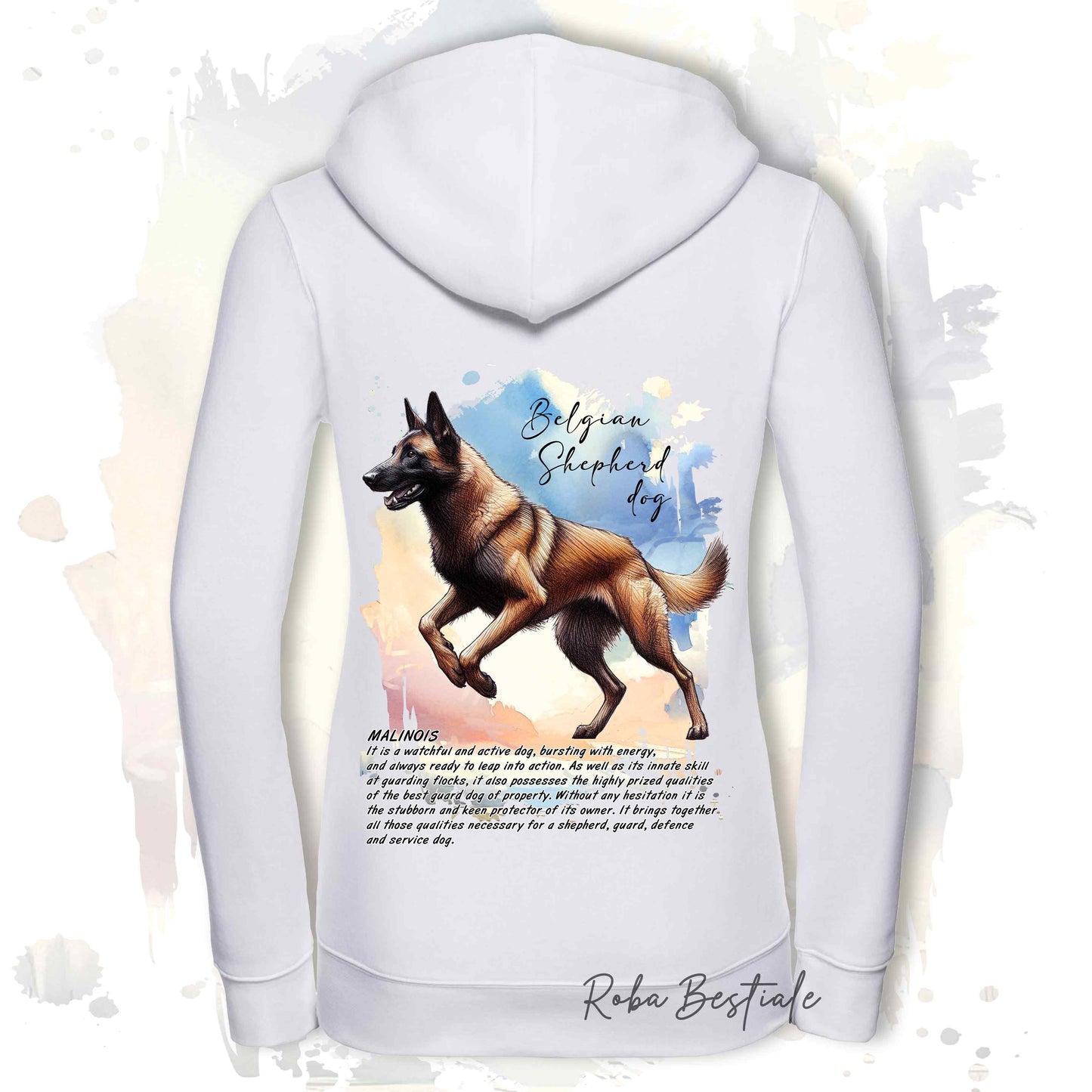 Felpa BEHAVIOR - PASTORE BELGA MALINOIS - Con Cerniera - Uomo o Donna - Bianca o Grigia - dalla XS alla 3XL