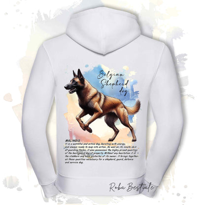 Felpa BEHAVIOR - PASTORE BELGA MALINOIS - Con Cerniera - Uomo o Donna - Bianca o Grigia - dalla XS alla 3XL