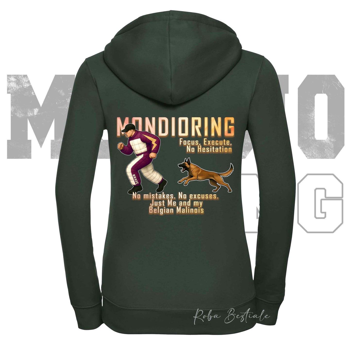 Felpa MONDIORING Chase! - PASTORE BELGA MALINOIS - Cappuccio e Zip, Uomo o Donna, in tanti colori - dalla XS alla 5XL