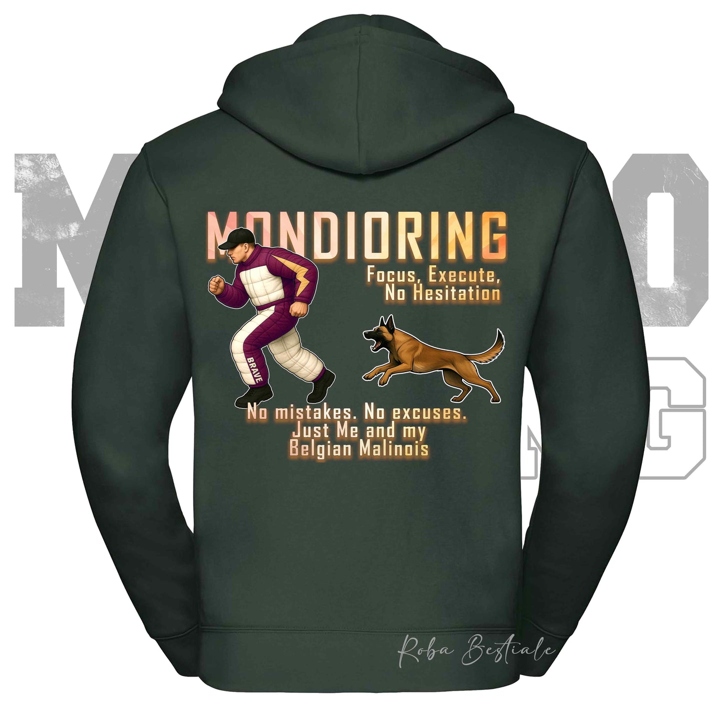 Felpa MONDIORING Chase! - PASTORE BELGA MALINOIS - Cappuccio e Zip, Uomo o Donna, in tanti colori - dalla XS alla 5XL