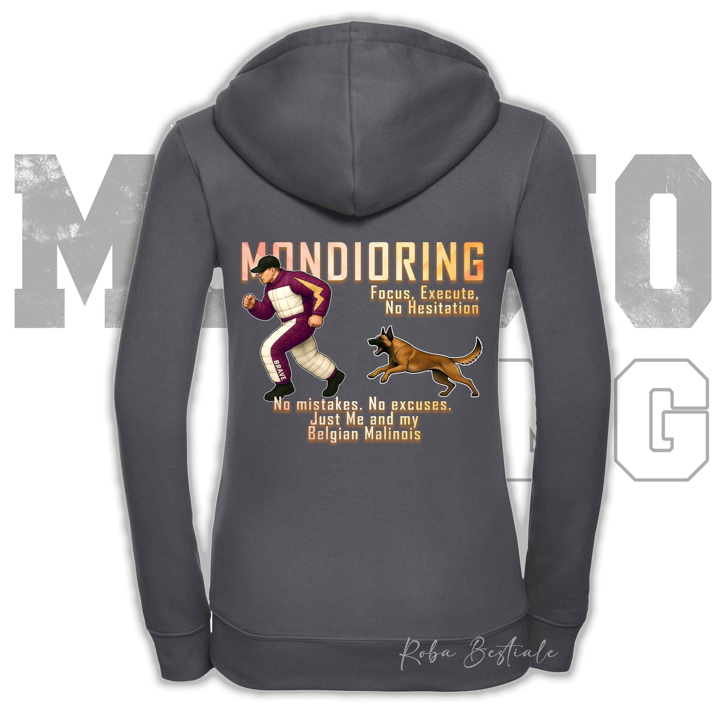 Felpa MONDIORING Chase! - PASTORE BELGA MALINOIS - Cappuccio e Zip, Uomo o Donna, in tanti colori - dalla XS alla 5XL