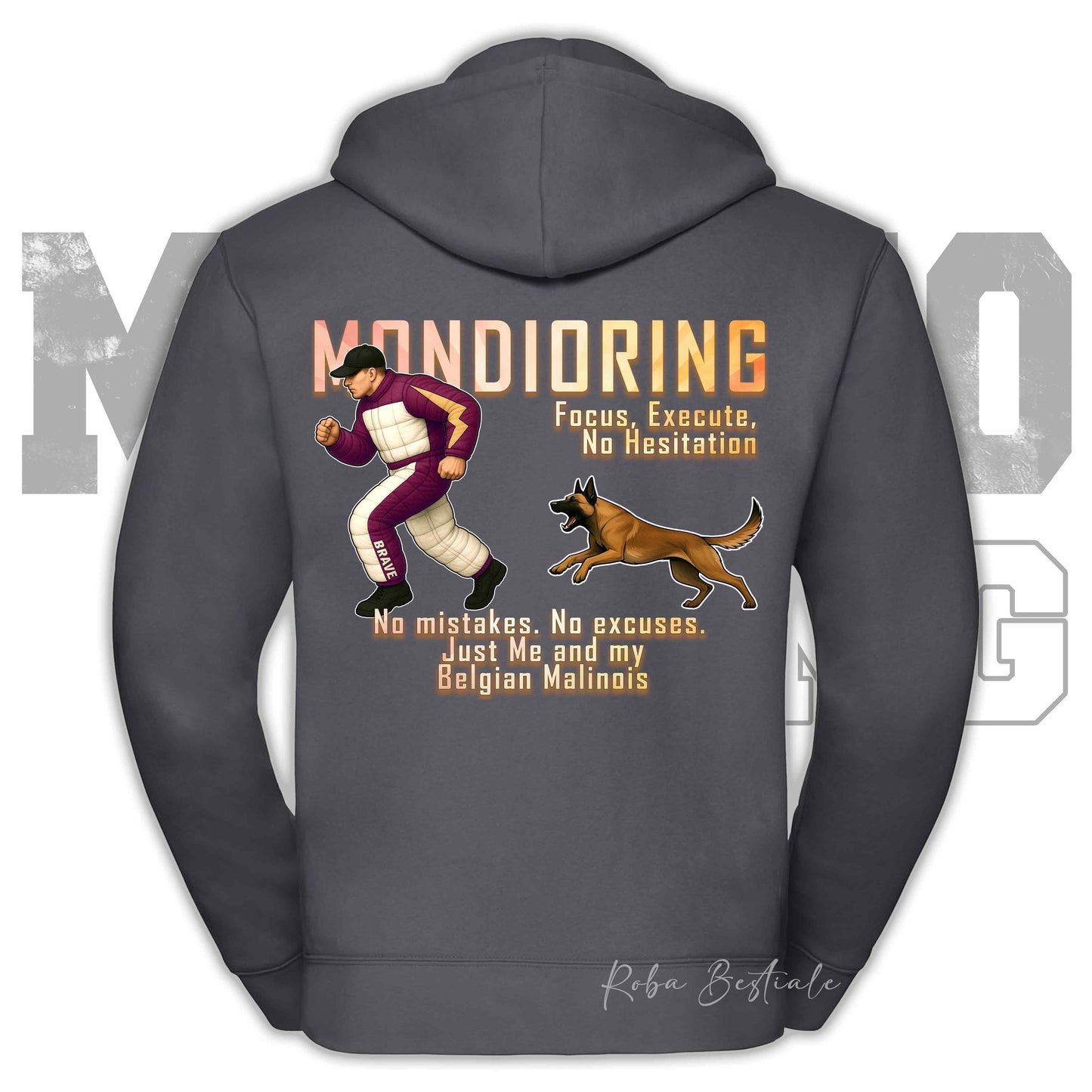 Felpa MONDIORING Chase! - PASTORE BELGA MALINOIS - Cappuccio e Zip, Uomo o Donna, in tanti colori - dalla XS alla 5XL