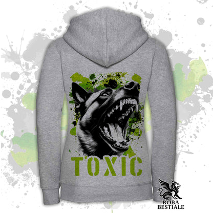 Felpa TOXIC - PASTORE BELGA MALINOIS - Con Cappuccio e Full Zip, Uomo o Donna, Nera - dalla XS alla 5XL