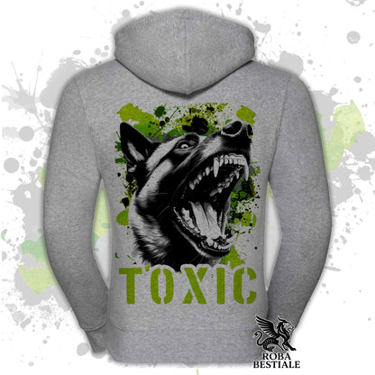 Felpa TOXIC - PASTORE BELGA MALINOIS - Con Cappuccio e Full Zip, Uomo o Donna, Nera - dalla XS alla 5XL