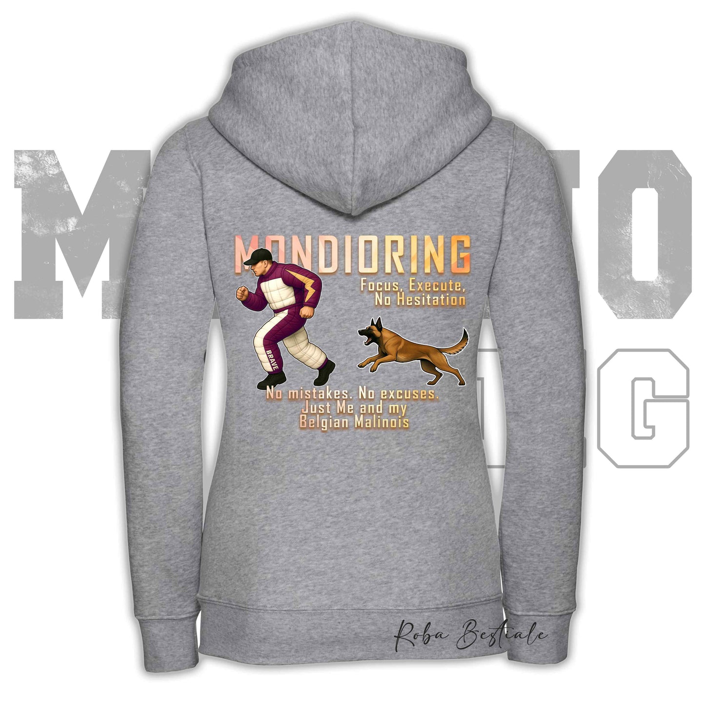 Felpa MONDIORING Chase! - PASTORE BELGA MALINOIS - Cappuccio e Zip, Uomo o Donna, in tanti colori - dalla XS alla 5XL