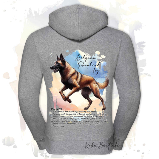 Felpa BEHAVIOR - PASTORE BELGA MALINOIS - Con Cerniera - Uomo o Donna - Bianca o Grigia - dalla XS alla 3XL