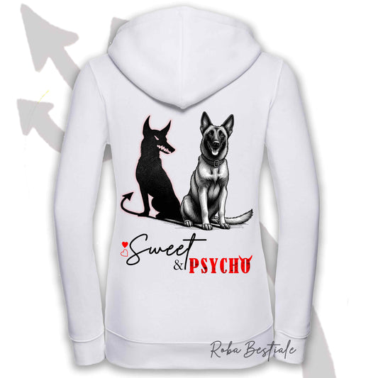 Felpa SWEET N PSYCHO - PASTORE BELGA MALINOIS - Con Cappuccio e Full Zip, Uomo o Donna - dalla XS alla 5XL