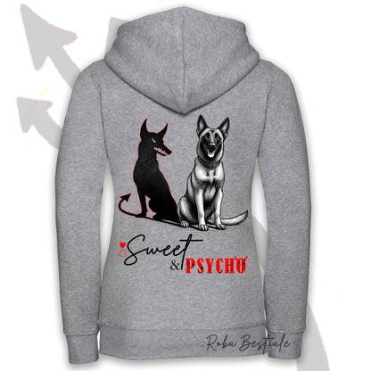 Felpa SWEET N PSYCHO - PASTORE BELGA MALINOIS - Con Cappuccio e Full Zip, Uomo o Donna - dalla XS alla 5XL