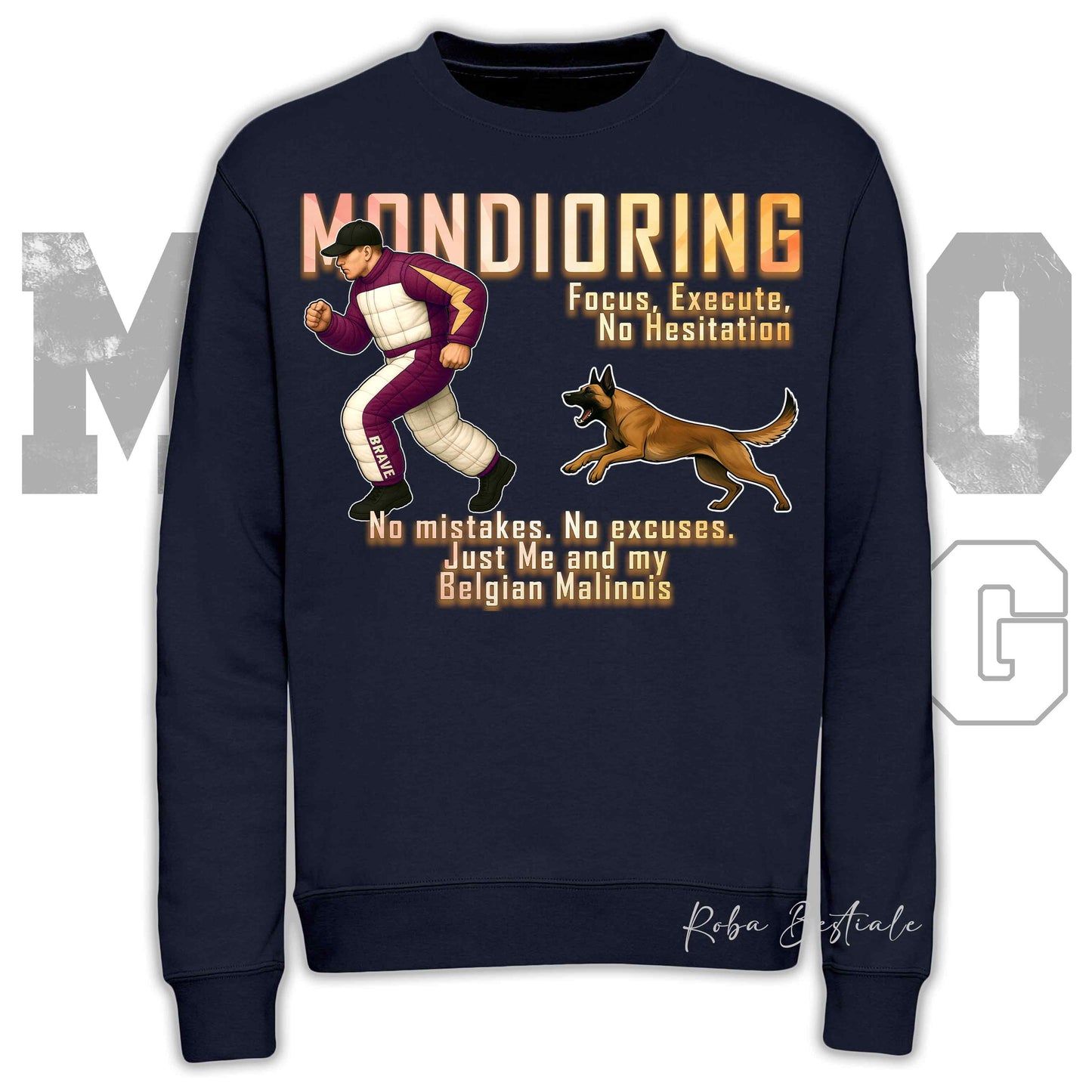 Felpa MONDIORING Chase! - PASTORE BELGA MALINOIS - Girocollo, Unisex, in tanti colori! - dalla XS alla 3XL