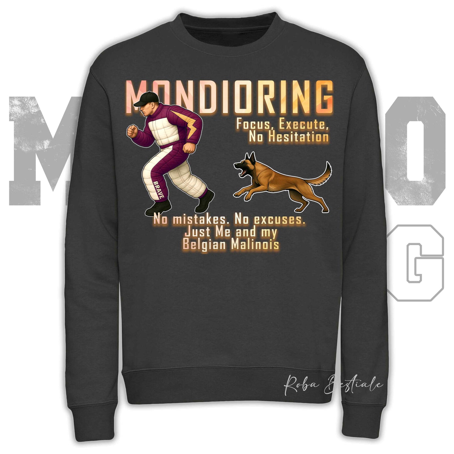 Felpa MONDIORING Chase! - PASTORE BELGA MALINOIS - Girocollo, Unisex, in tanti colori! - dalla XS alla 3XL