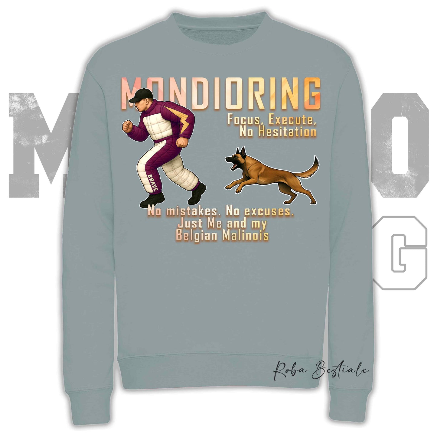 Felpa MONDIORING Chase! - PASTORE BELGA MALINOIS - Girocollo, Unisex, in tanti colori! - dalla XS alla 3XL