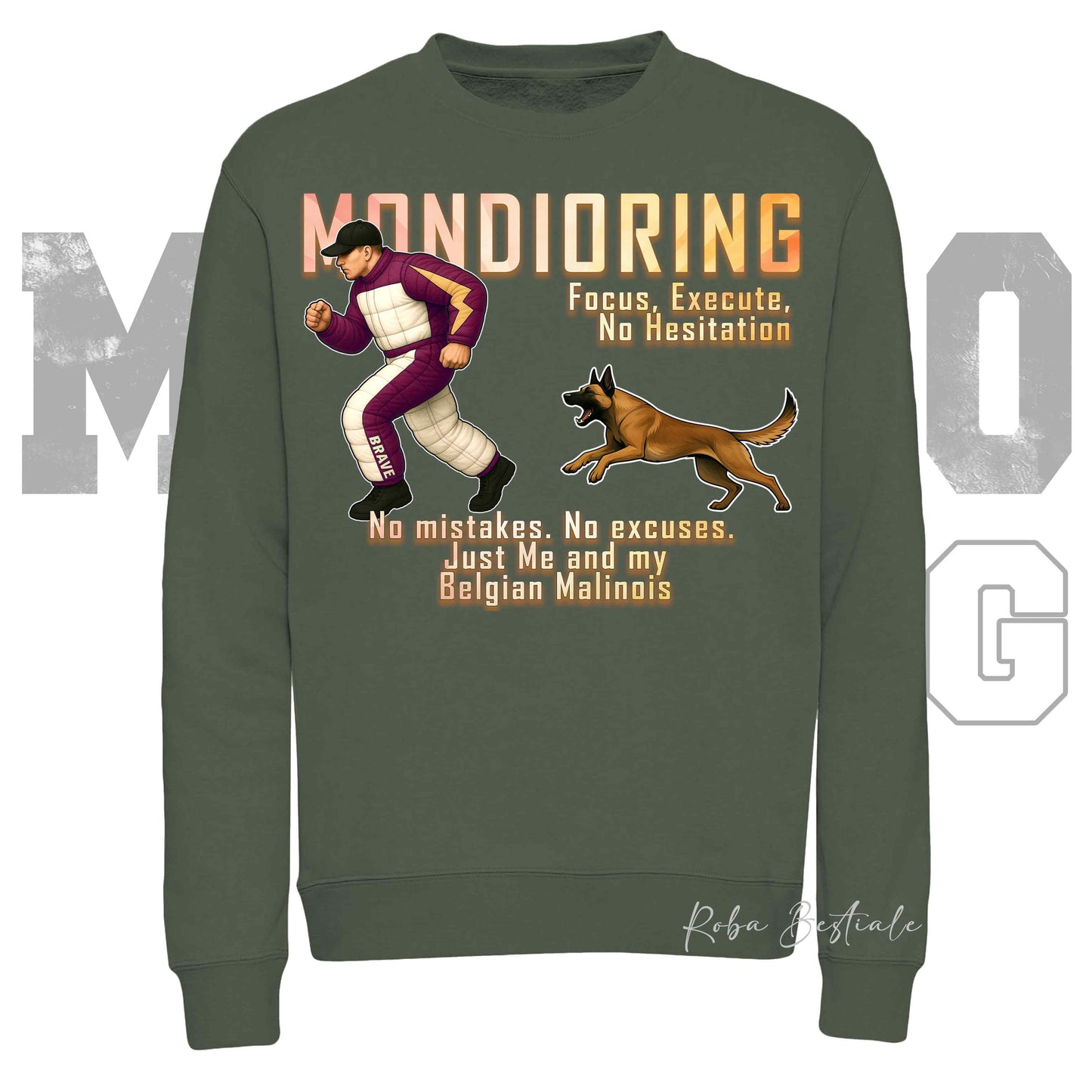 Felpa MONDIORING Chase! - PASTORE BELGA MALINOIS - Girocollo, Unisex, in tanti colori! - dalla XS alla 3XL