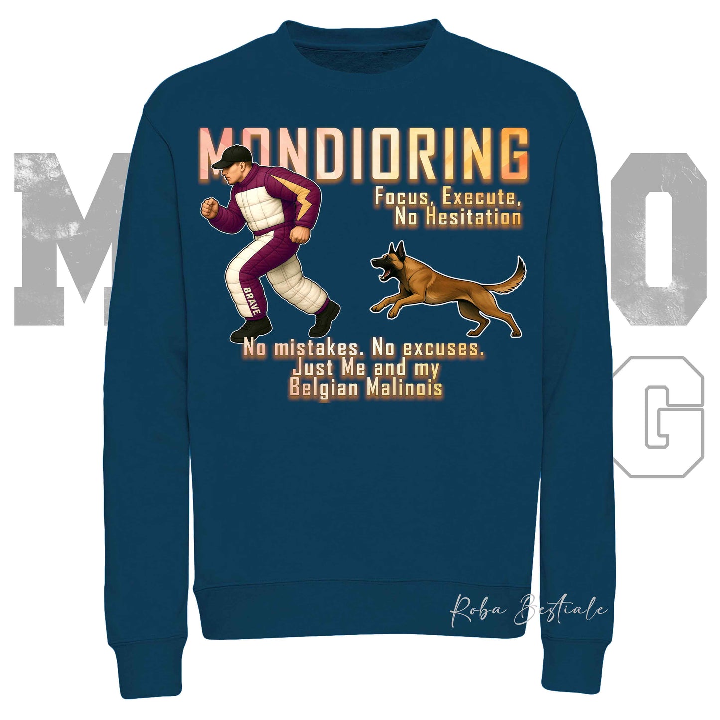 Felpa MONDIORING Chase! - PASTORE BELGA MALINOIS - Girocollo, Unisex, in tanti colori! - dalla XS alla 3XL