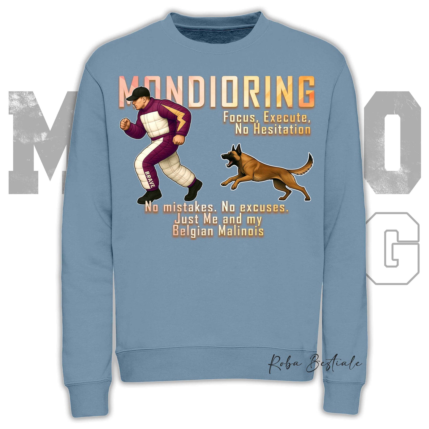 Felpa MONDIORING Chase! - PASTORE BELGA MALINOIS - Girocollo, Unisex, in tanti colori! - dalla XS alla 3XL