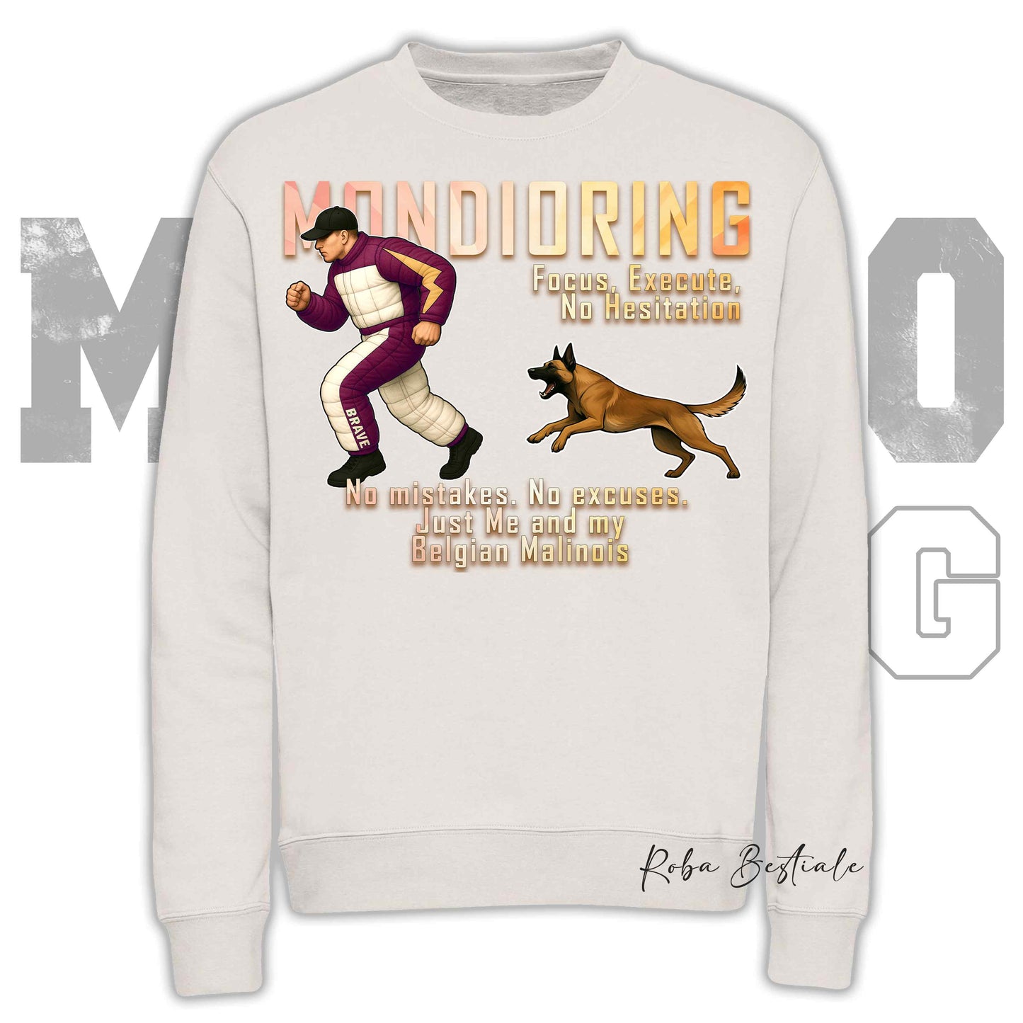 Felpa MONDIORING Chase! - PASTORE BELGA MALINOIS - Girocollo, Unisex, in tanti colori! - dalla XS alla 3XL