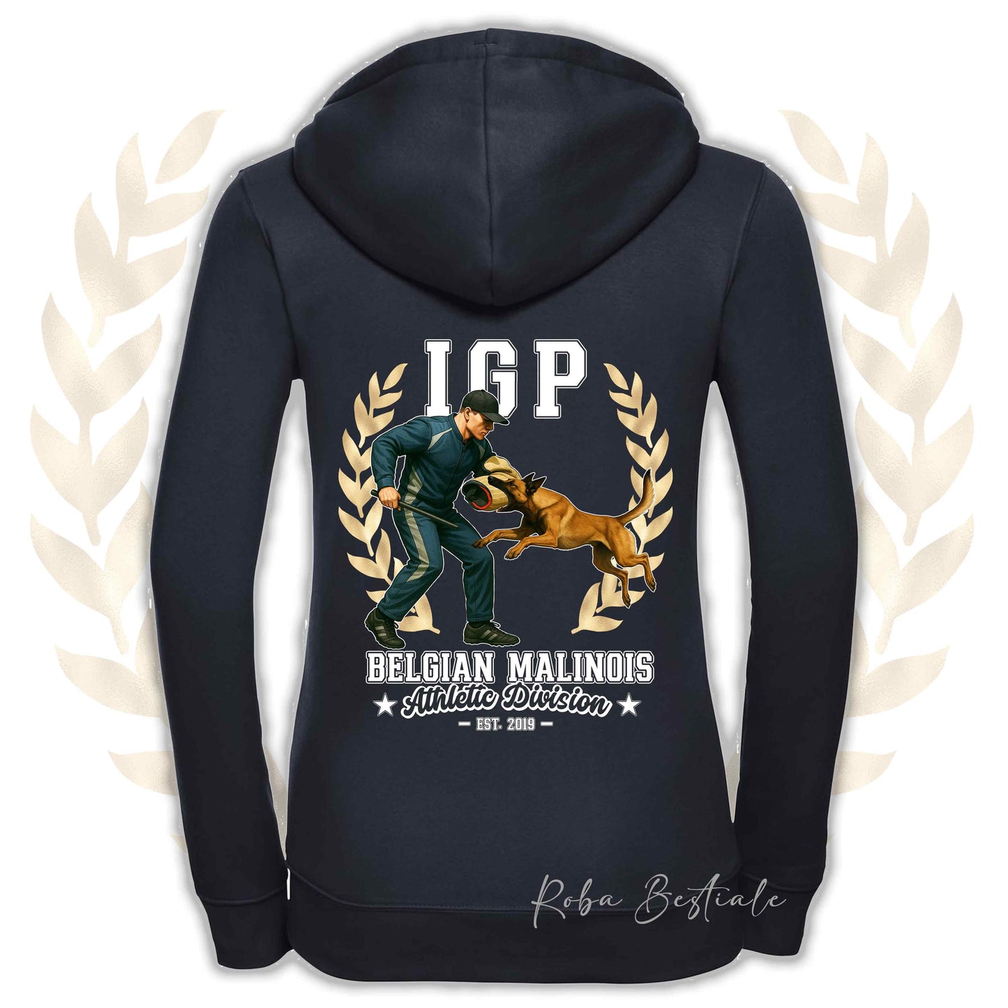 Felpa IGP ATTACK - PASTORE BELGA MALINOIS - Con Cappuccio e Full Zip, Uomo o Donna, in tanti colori - dalla XS alla 5XL