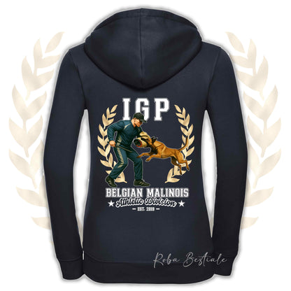 Felpa IGP ATTACK - PASTORE BELGA MALINOIS - Con Cappuccio e Full Zip, Uomo o Donna, in tanti colori - dalla XS alla 5XL