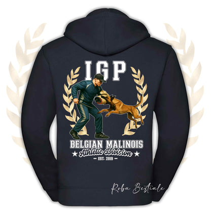 Felpa IGP ATTACK - PASTORE BELGA MALINOIS - Con Cappuccio e Full Zip, Uomo o Donna, in tanti colori - dalla XS alla 5XL