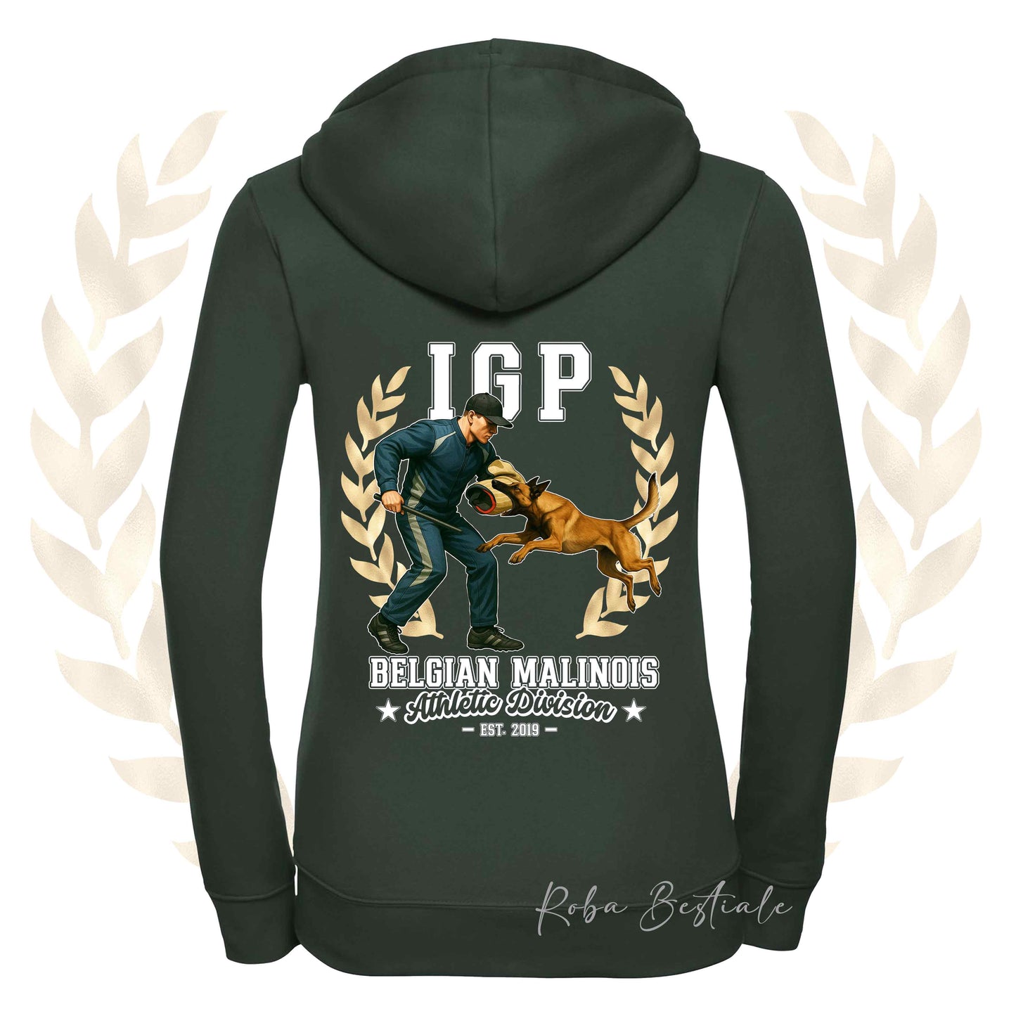 Felpa IGP ATTACK - PASTORE BELGA MALINOIS - Con Cappuccio e Full Zip, Uomo o Donna, in tanti colori - dalla XS alla 5XL