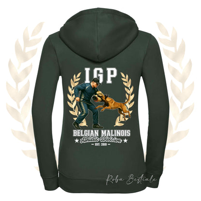 Felpa IGP ATTACK - PASTORE BELGA MALINOIS - Con Cappuccio e Full Zip, Uomo o Donna, in tanti colori - dalla XS alla 5XL