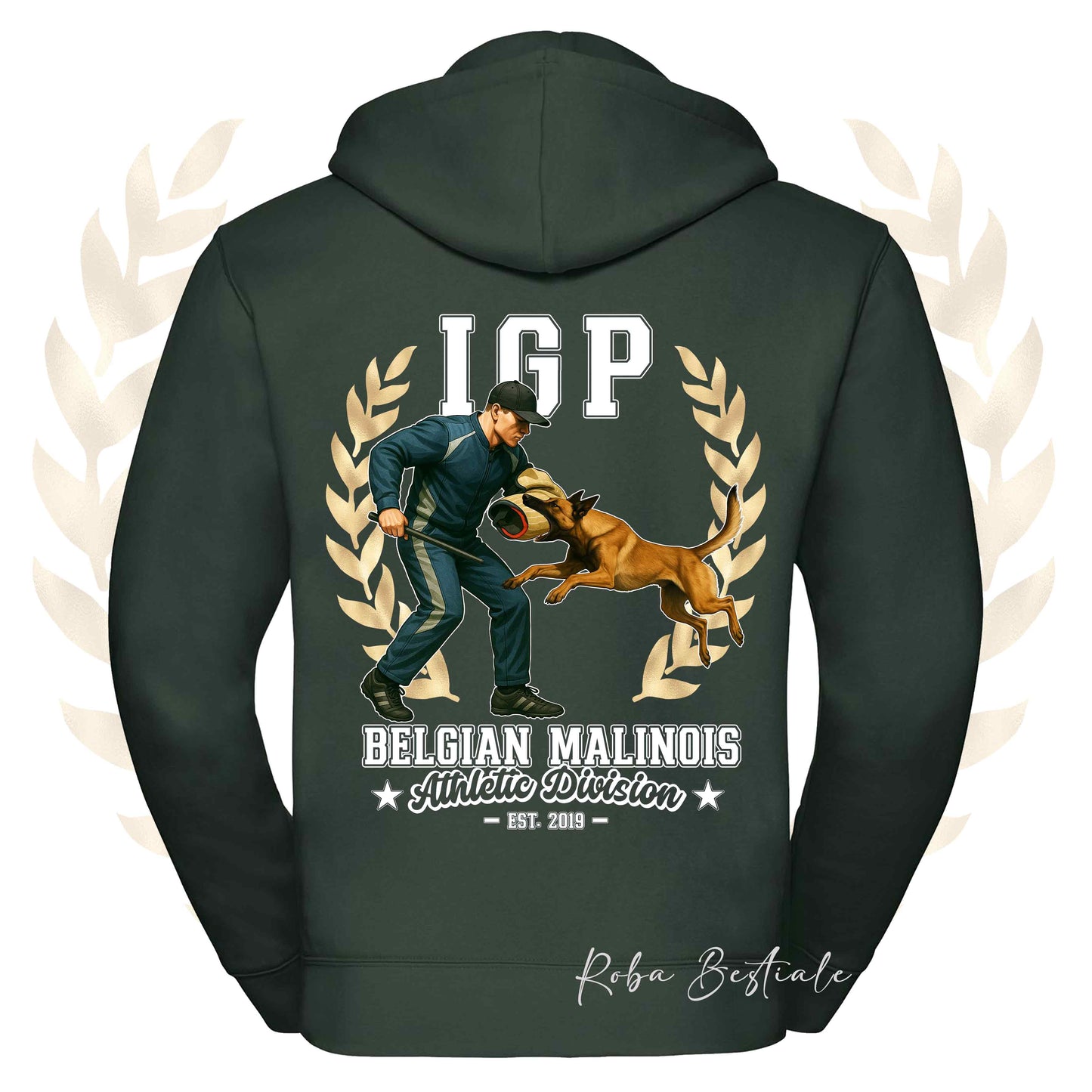 Felpa IGP ATTACK - PASTORE BELGA MALINOIS - Con Cappuccio e Full Zip, Uomo o Donna, in tanti colori - dalla XS alla 5XL