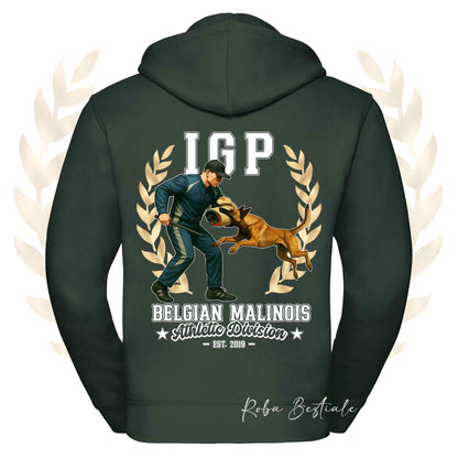 Felpa IGP ATTACK - PASTORE BELGA MALINOIS - Con Cappuccio e Full Zip, Uomo o Donna, in tanti colori - dalla XS alla 5XL