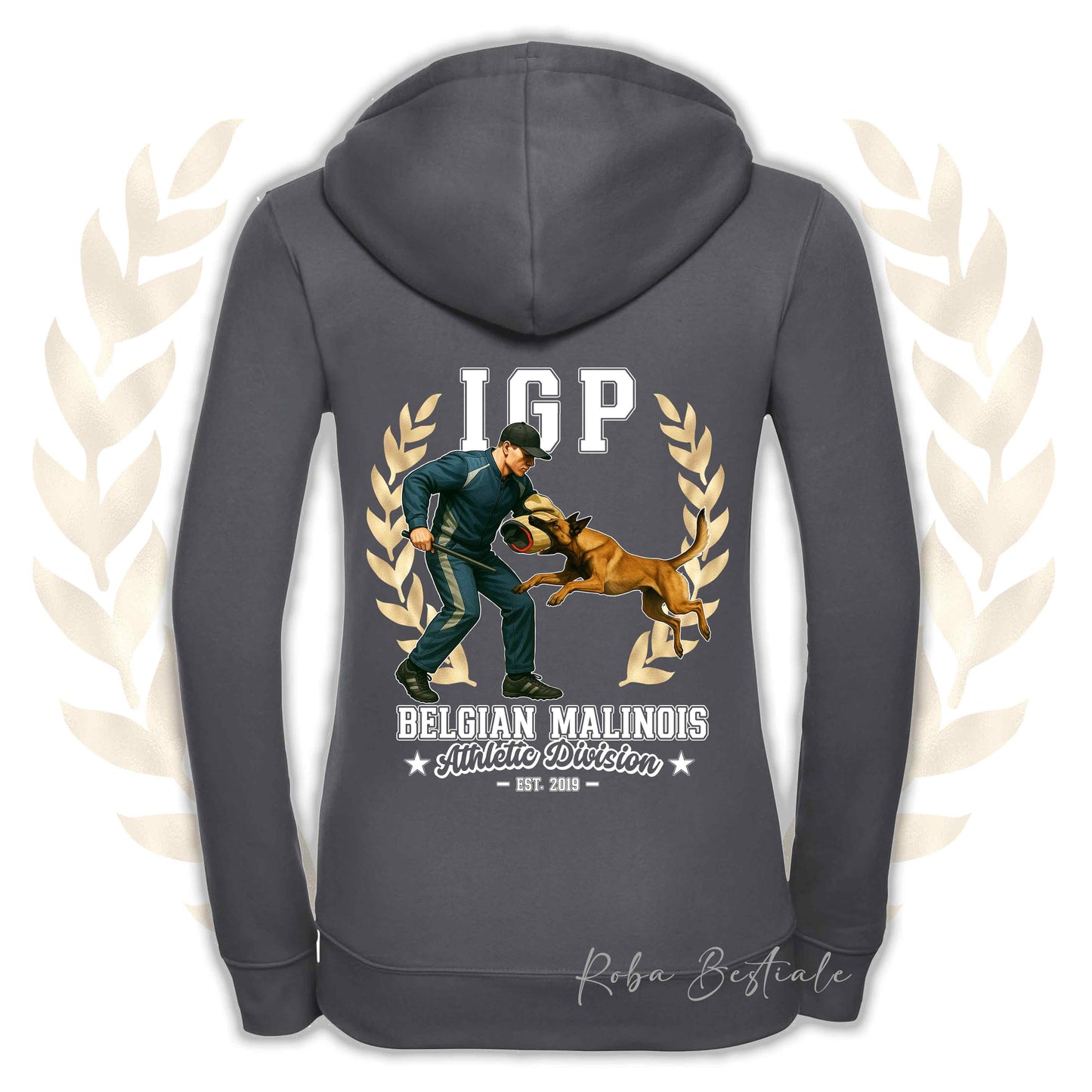 Felpa IGP ATTACK - PASTORE BELGA MALINOIS - Con Cappuccio e Full Zip, Uomo o Donna, in tanti colori - dalla XS alla 5XL