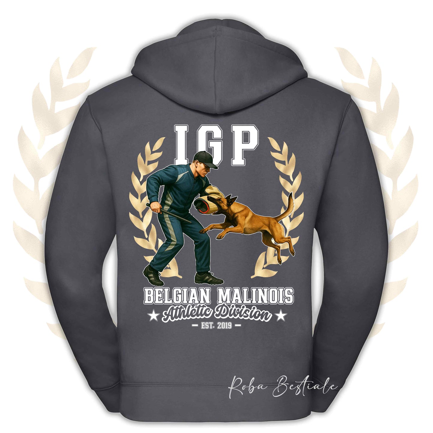 Felpa IGP ATTACK - PASTORE BELGA MALINOIS - Con Cappuccio e Full Zip, Uomo o Donna, in tanti colori - dalla XS alla 5XL