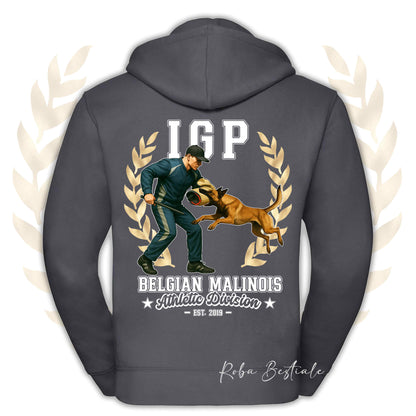 Felpa IGP ATTACK - PASTORE BELGA MALINOIS - Con Cappuccio e Full Zip, Uomo o Donna, in tanti colori - dalla XS alla 5XL