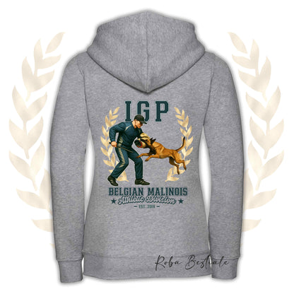 Felpa IGP ATTACK - PASTORE BELGA MALINOIS - Con Cappuccio e Full Zip, Uomo o Donna, in tanti colori - dalla XS alla 5XL