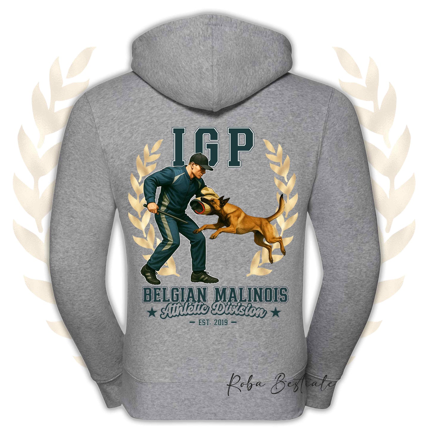 Felpa IGP ATTACK - PASTORE BELGA MALINOIS - Con Cappuccio e Full Zip, Uomo o Donna, in tanti colori - dalla XS alla 5XL