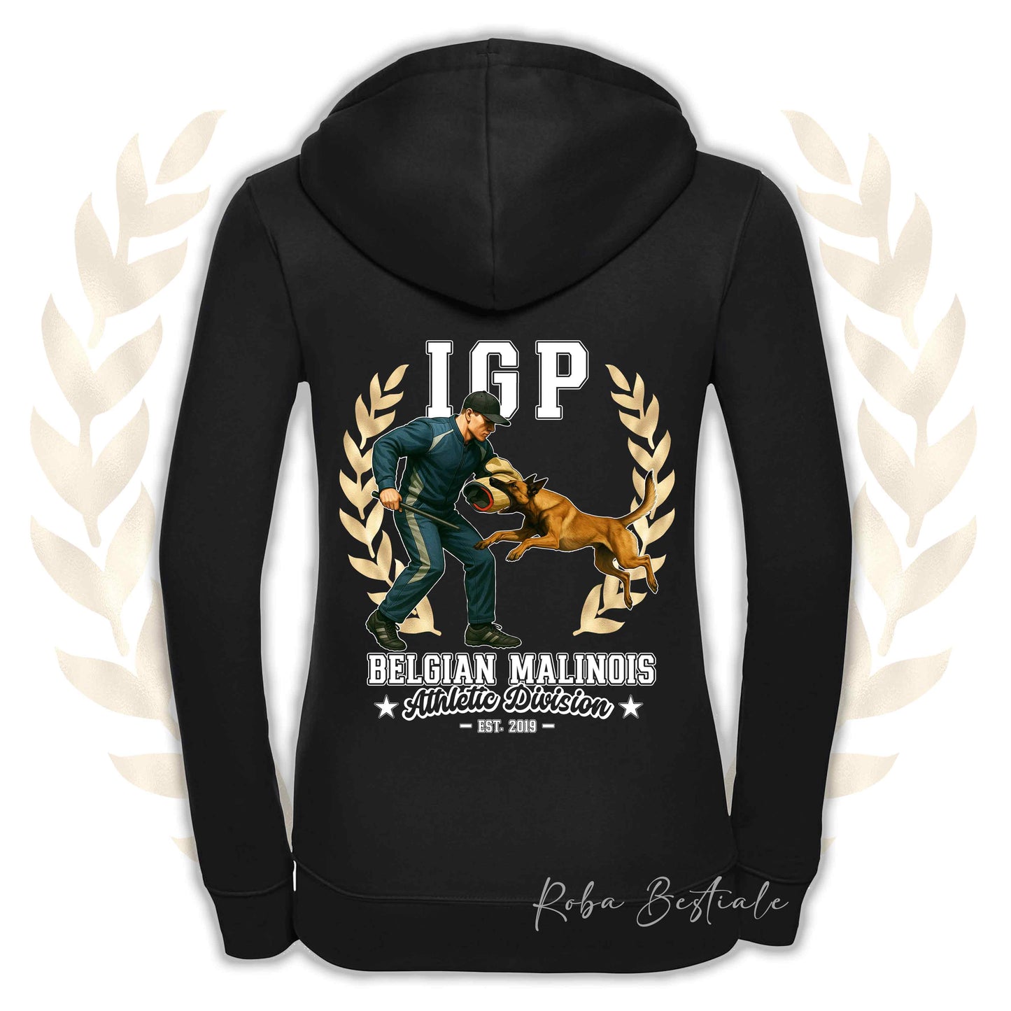 Felpa IGP ATTACK - PASTORE BELGA MALINOIS - Con Cappuccio e Full Zip, Uomo o Donna, in tanti colori - dalla XS alla 5XL