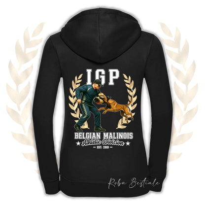 Felpa IGP ATTACK - PASTORE BELGA MALINOIS - Con Cappuccio e Full Zip, Uomo o Donna, in tanti colori - dalla XS alla 5XL