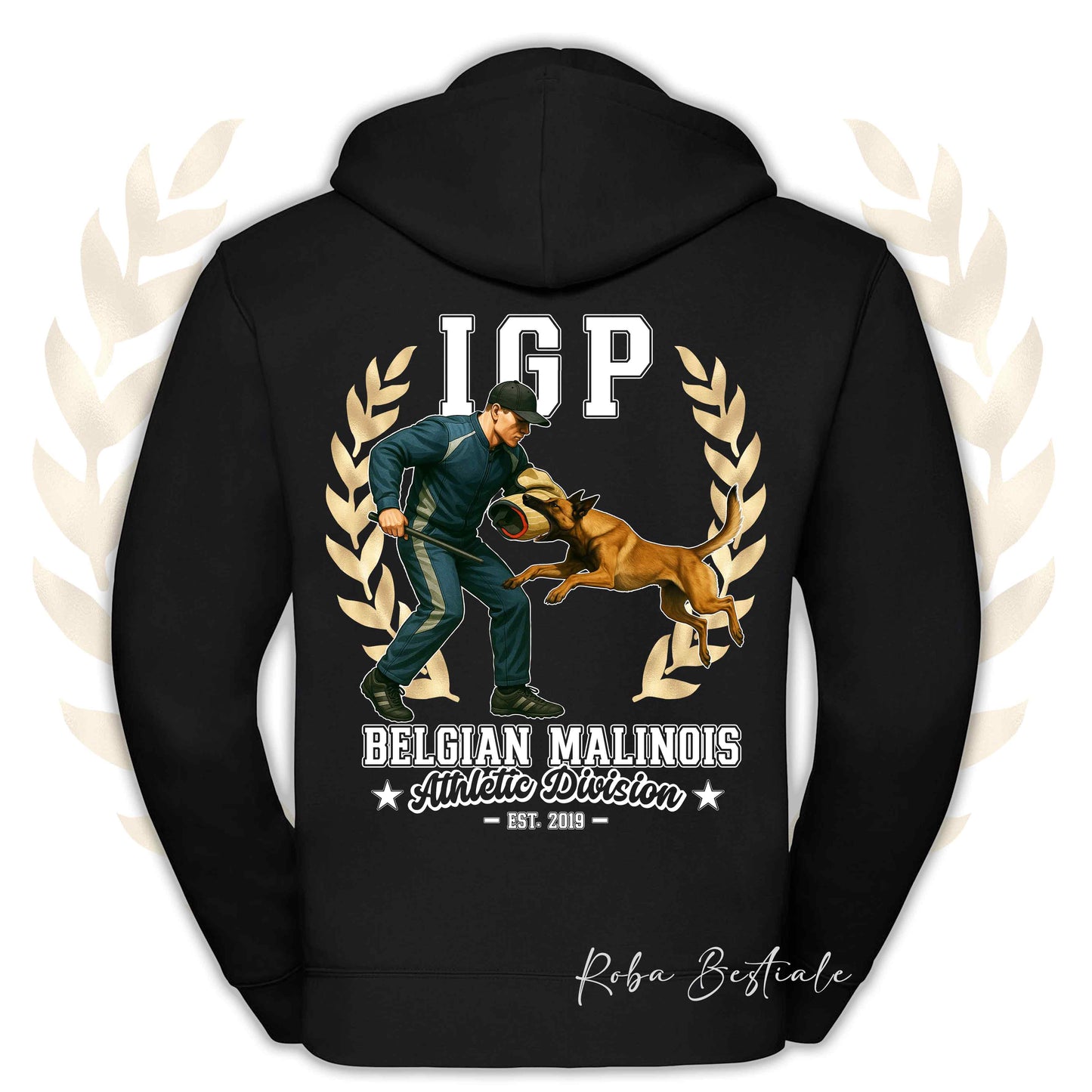 Felpa IGP ATTACK - PASTORE BELGA MALINOIS - Con Cappuccio e Full Zip, Uomo o Donna, in tanti colori - dalla XS alla 5XL