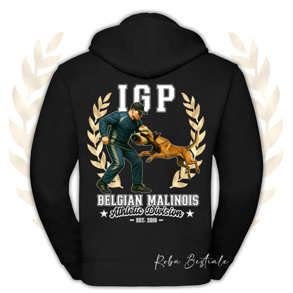 Felpa IGP ATTACK - PASTORE BELGA MALINOIS - Con Cappuccio e Full Zip, Uomo o Donna, in tanti colori - dalla XS alla 5XL