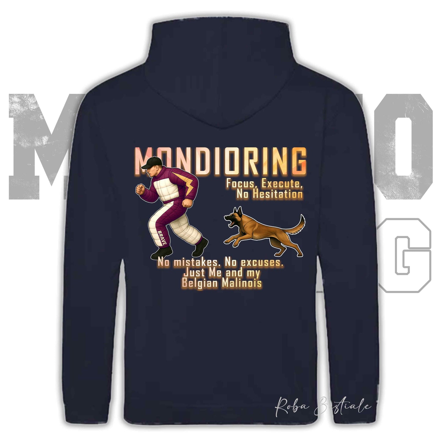 Felpa MONDIORING Chase! - PASTORE BELGA MALINOIS - Cappuccio e Tasconi, Unisex, in tanti colori - dalla XS alla 5XL