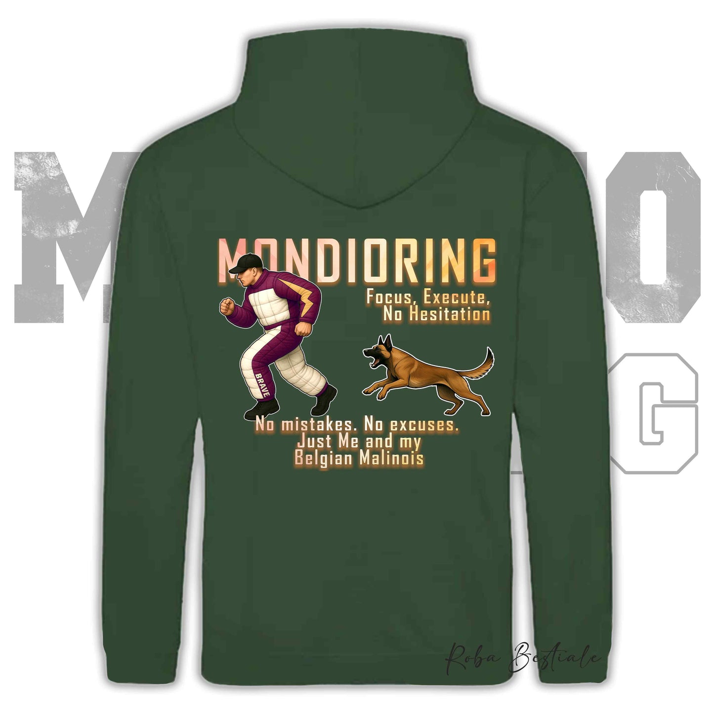 Felpa MONDIORING Chase! - PASTORE BELGA MALINOIS - Cappuccio e Tasconi, Unisex, in tanti colori - dalla XS alla 5XL