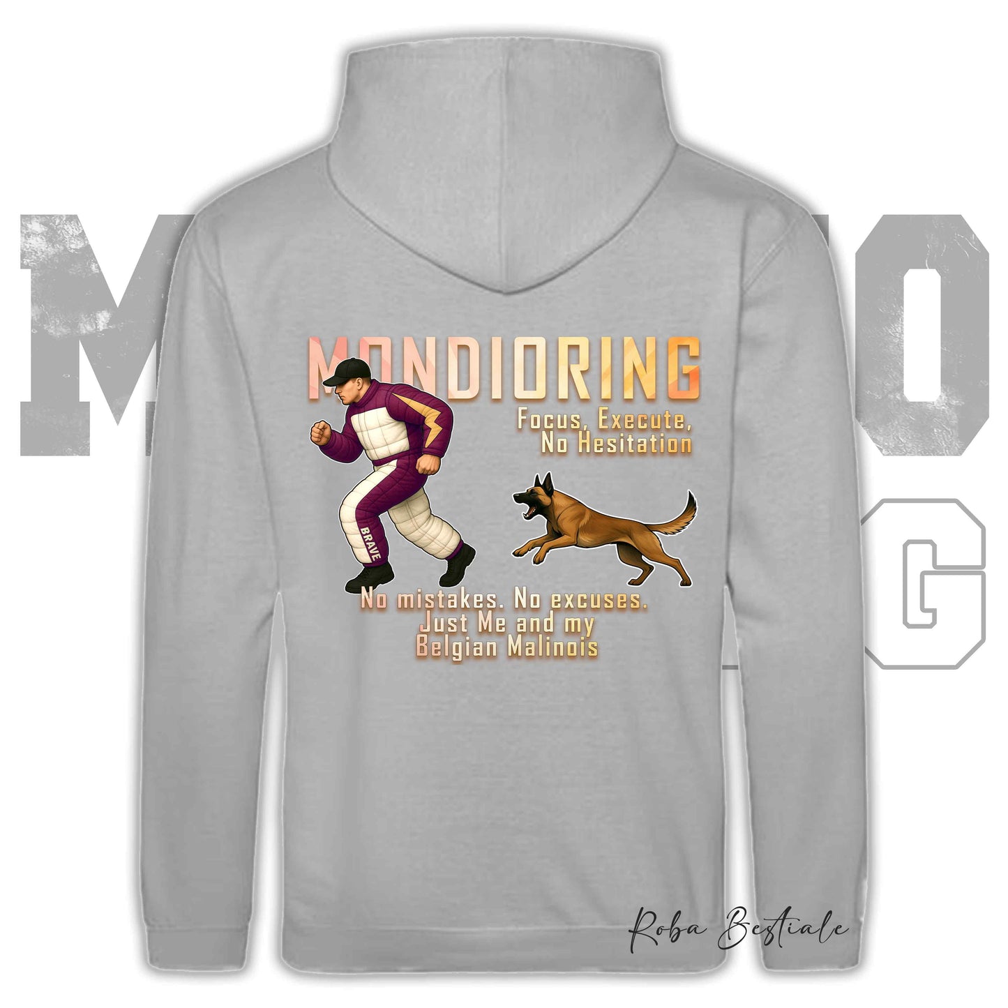 Felpa MONDIORING Chase! - PASTORE BELGA MALINOIS - Cappuccio e Tasconi, Unisex, in tanti colori - dalla XS alla 5XL