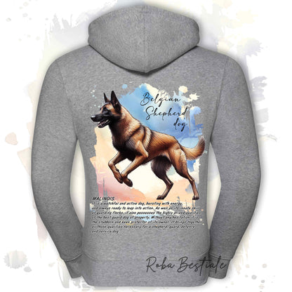Felpa BEHAVIOR - PASTORE BELGA MALINOIS - Con Cappuccio e Full Zip, Uomo o Donna - dalla XS alla 5XL