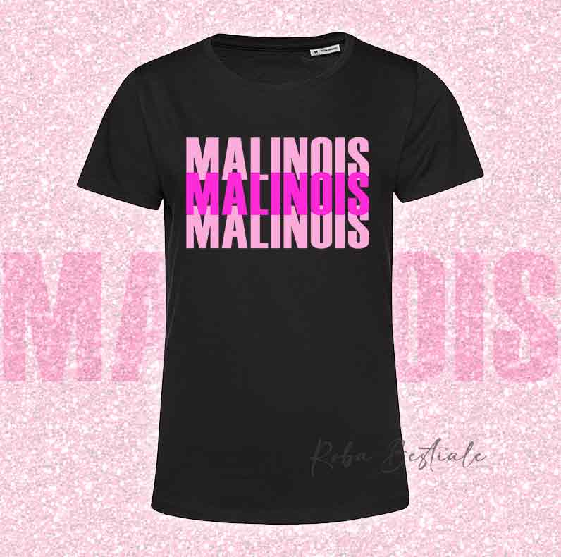 T-Shirt SOLO SCRITTE - PASTORE BELGA MALINOIS - Nera, scritta in Vinile in colore a scelta - Uomo o Donna - dalla XS alla 5XL