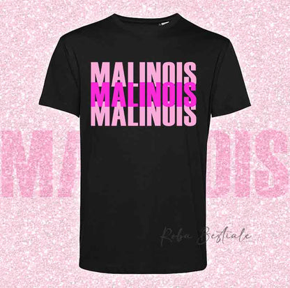 T-Shirt SOLO SCRITTE - PASTORE BELGA MALINOIS - Nera, scritta in Vinile in colore a scelta - Uomo o Donna - dalla XS alla 5XL