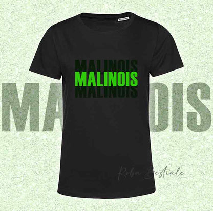 T-Shirt SOLO SCRITTE - PASTORE BELGA MALINOIS - Nera, scritta in Vinile in colore a scelta - Uomo o Donna - dalla XS alla 5XL