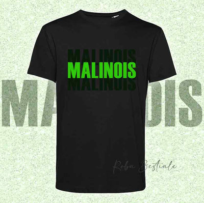 T-Shirt SOLO SCRITTE - PASTORE BELGA MALINOIS - Nera, scritta in Vinile in colore a scelta - Uomo o Donna - dalla XS alla 5XL